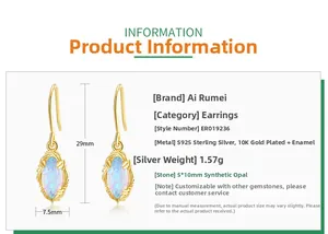 Detailed size specifications for S925 sterling silver opal earrings with dimensions