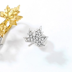 S925 sterling silver maple leaf earrings with gold plating and zircon inlay stones