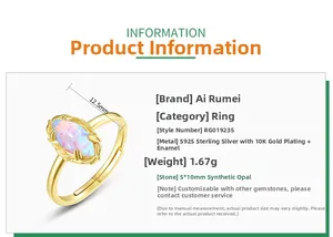 Detailed specs for marquise opal S925 sterling silver ring with 10K gold plating