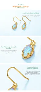 Detail of opal earrings showing 5-layer polishing and multi-layer gold plating technology
