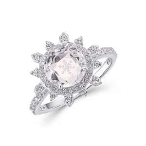 Bague Flocon de Neige en Argent Sterling S925 pour Femme Avec Cristal Blanc Coupe Ronde Incrusté Fleur Halo Bijoux de Noël