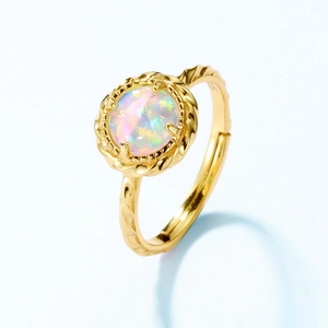 Adjustable S925 sterling silver opal ring with twisted band and 10K gold plating