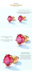 Detailed view of red corundum earrings with S925 silver gold-plated four-prong setting