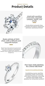 Vue macro d'une bague en argent S925 avec serti à six griffes et moissanite finition polie