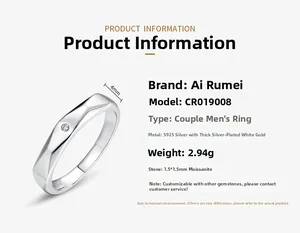 Dettagli anello uomo in argento S925 con moissanite da 1,5mm e fascia da 4mm