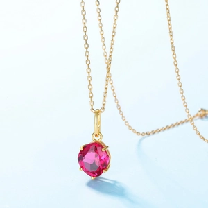 Elegant 925 sterling silver gold necklace with large cushion cut red corundum pendant