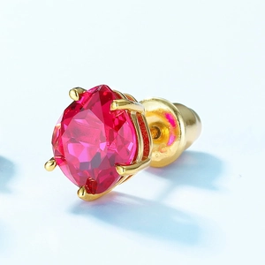 Elegant S925 silver gold-plated stud earring with a radiant cut red corundum gemstone