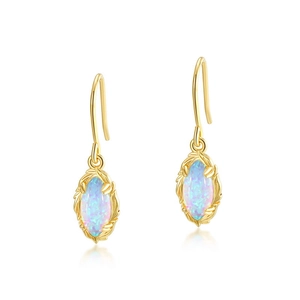 Vintage S925 silver opal drop earrings with marquise cut stones in gold vine settings