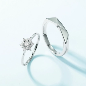 S925 Sterling Silver Moissanite Snowflake Ring Geometric Facet Couple Rings Minimalist Fashion Finger Ring Jewelry Gift