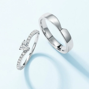 Bagues de couple en argent sterling S925 avec moissanite et diamant en forme de cœur
