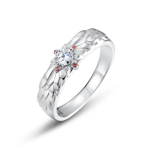 Dragon scale and phoenix feather S925 silver couple ring with round moissanite stone