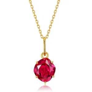 Elegant 925 Sterling Silver Necklace With Red Corundum Pendant Geometric Square Cut Gemstone Jewelry For Women Fine Gift