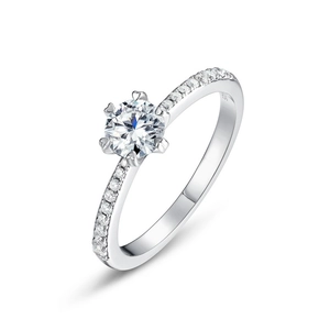 Bague classique en argent sterling S925 avec solitaire rond et sertissage à six griffes