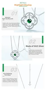 Détail du collier en argent 925 avec pendentif trèfle, perle d'émeraude et zircones