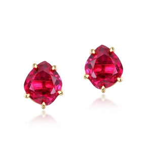Minimalist S925 sterling silver stud earrings with red corundum in gold prong setting