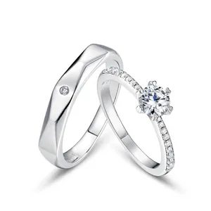 Set di anelli di coppia in argento S925 con pietra moissanite a taglio circolare