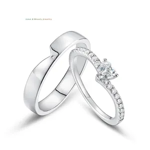 925 Argent Sterling Moissanite Bagues de Couple en Forme de Cœur Moissanite Incrusté Minimaliste Bague Bijoux Cadeau