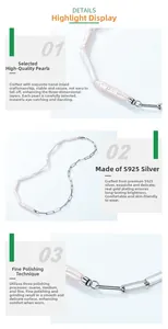 Détails de la chaîne rectangulaire en argent S925 et perle baroque sur le collier
