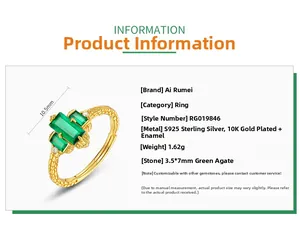 Detailed size specifications for the S925 silver emerald green agate ring with dimensions
