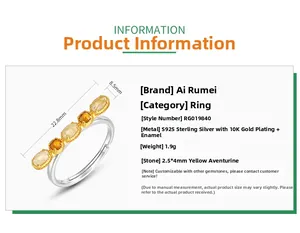 Detail view of gold-plated silver ring with specifications of citrine gemstone stones