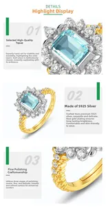 Macro detail of sky blue topaz ring with S925 silver polishing and manual setting