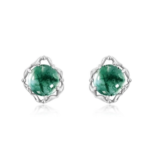 Vintage irregular green moss agate stud earrings in S925 sterling silver ornate frame