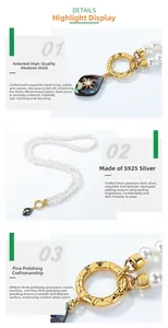 Close-up of S925 silver double-layer pearl necklace with iridescent abalone shell pendant