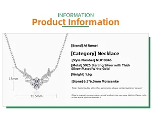 Detailed specs of S925 sterling silver reindeer necklace with 6.5mm moissanite pendant
