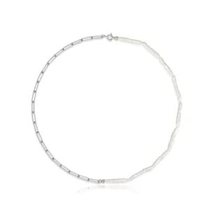 Collier Asymétrique en Argent Sterling S925 Avec Künstliche Perles Baroques pour Femmes Minimaliste Chaîne Trombone Bijoux