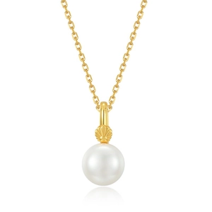 S925 Silberkette mit weißer Naturperle und muschelförmigem goldenem Anhänger