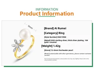 Detail of S925 sterling silver ring with 8mm freshwater pearl and orchid flower