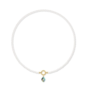 S925 silver pearl necklace featuring a colorful abalone shell rhombus pendant on white background