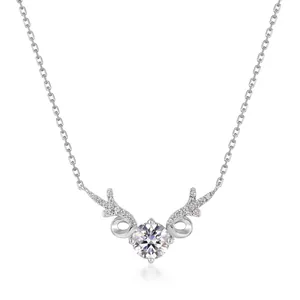 925 Sterling Silver Moissanite Deer Pendant Necklace For Women Elegant Deer Horn Animal Clavicle Chain Fashion Jewelry