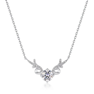 S925 sterling silver elk pendant necklace with moissanite center stone and reindeer horns
