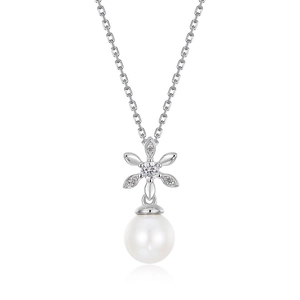 Elegant 925 sterling silver magnolia flower pendant necklace with freshwater pearl