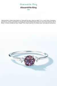 Makroaufnahme des Alexandrit-Rings aus Silber mit rundem Edelstein und Diamanten