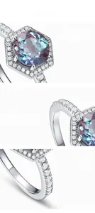 Macro view showing the alexandrite stone setting and polished silver band structure