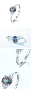 Macro detail of oval alexandrite stone with handmade setting and silver plating