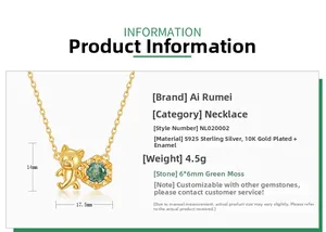 Detail specifications of S925 silver bear necklace with hexagonal moss agate pendant