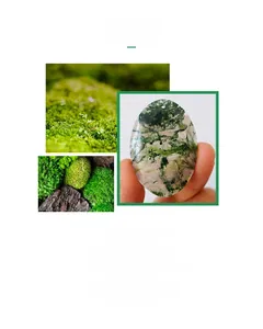 Detailed view of oval moss agate pendant featuring natural green patterns and textures
