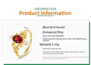 S925 sterling silver crown ring with garnet stone and adjustable open band details