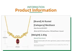 Detail specifications of garnet pendant necklace in S925 sterling silver gold plating