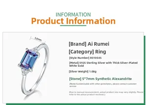 Detailed size specifications for 925 silver ring with 5x7mm alexandrite gemstone