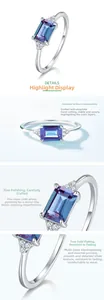 Detailed macro view of 925 silver alexandrite ring with rectangle cut and pavé diamonds