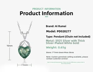 Spécifications du pendentif cœur en argent S925 avec pierre de mousse verte 7x7mm