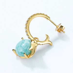 Cute S925 sterling silver dolphin earrings with light blue amazonite and gold finish