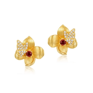 925 silver 10K gold plated flower earrings with garnet and butterfly zircon stones