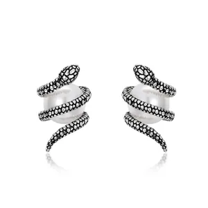 Boucles D'oreilles Serpent Avec Tige En Argent Sterling 925 Künstliche Perle De Coquillage Blanche Bijoux Gothiques Rétro