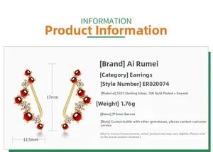 Detail specifications of S925 silver garnet earrings with size and material dimensions