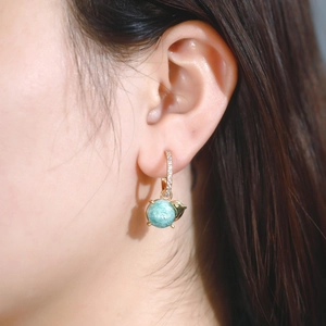 Chic S925 silver dolphin hoop earrings with amazonite pendant and pavé diamonds